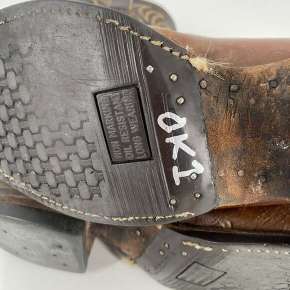 Hyer Vintage Two Tone Western Cowboy Boots Mens Brown Sz 9 Pointed Toe Wingtip‎ - Picture 10 of 11